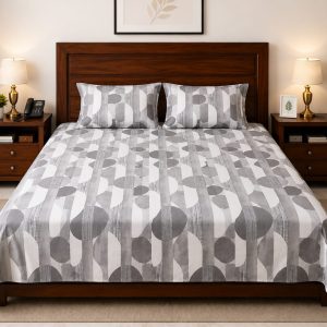 Silver Pebble Abstract Double Bedsheet