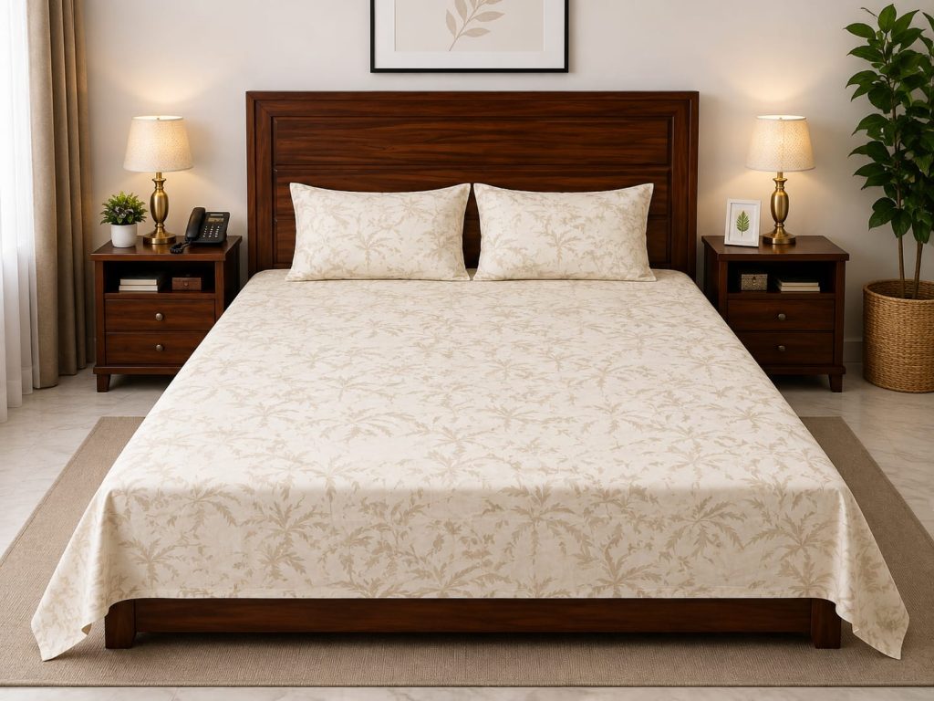 Material and finish of Ivory Botanical Meadow Double Bedsheet