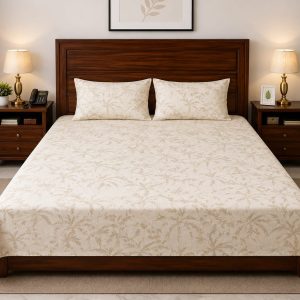 Ivory Botanical Meadow Double Bedsheet