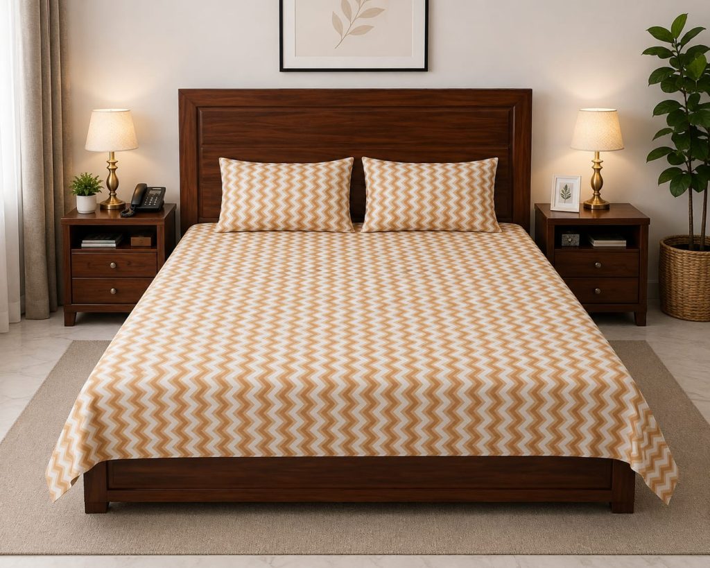 Material and finish of Sand Chevron Double Bedsheet